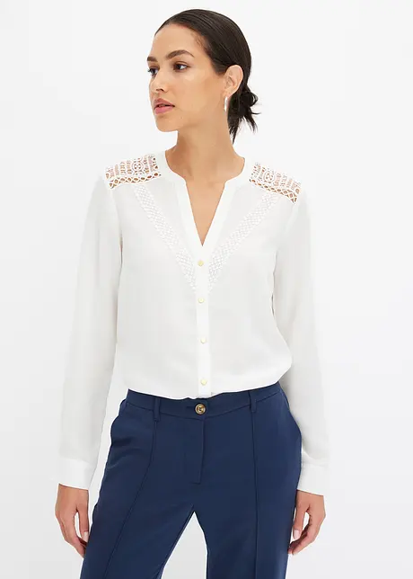 Crêpe blouse met kant, bonprix