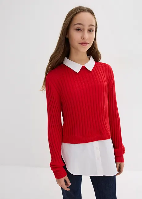 Fijn gebreide trui met blouse-inzet, bonprix