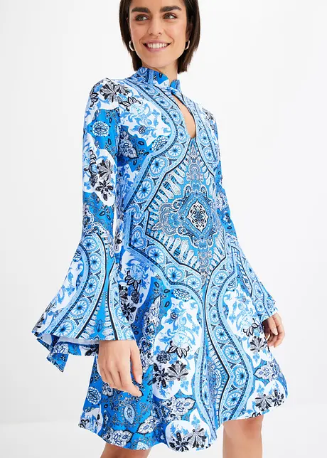 Jersey jurk met opstaande kraag en volantmouwen, bonprix