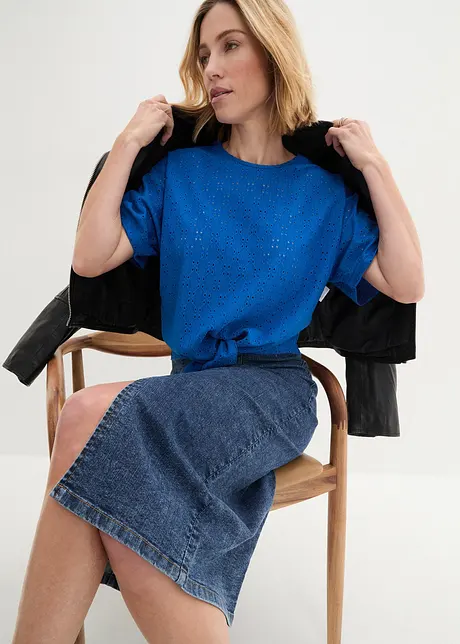 Vleermuisshirt met broderie anglaise, bonprix
