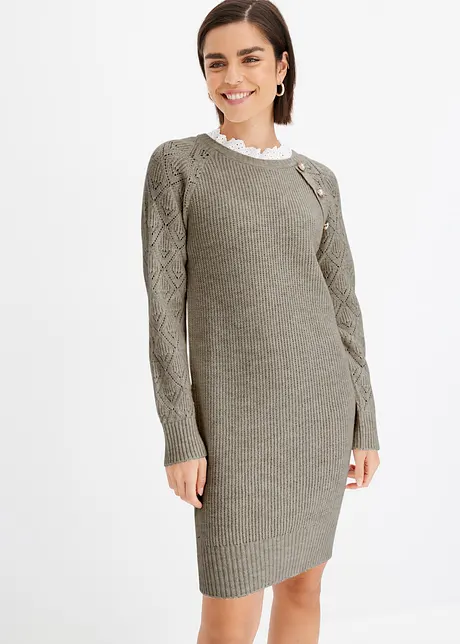 Gebreide jurk met sierknopen, bonprix
