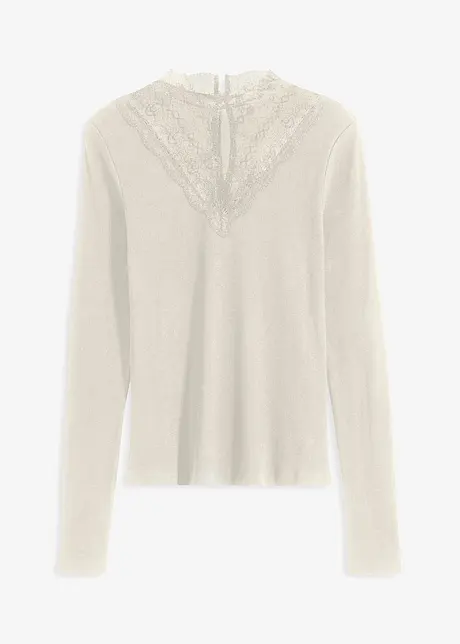Geribd shirt met kanten halslijn, bonprix