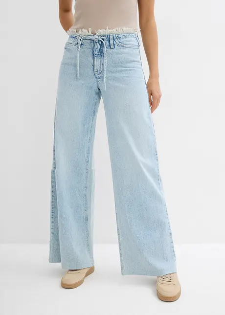 Wide leg jeans met franjes aan de zijkanten, mid waist, bonprix