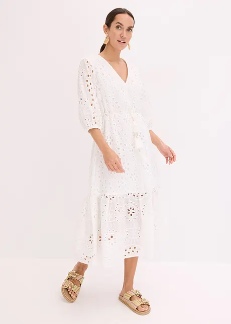 Midi jurk met broderie anglaise, bonprix