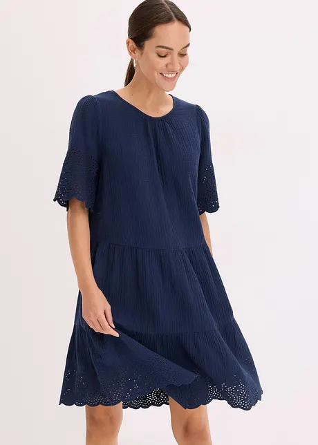 Mousseline jurk met broderie anglaise, bonprix