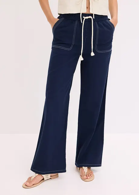 Lichte twill broek met een koord en naden in een contrastkleur, bonprix