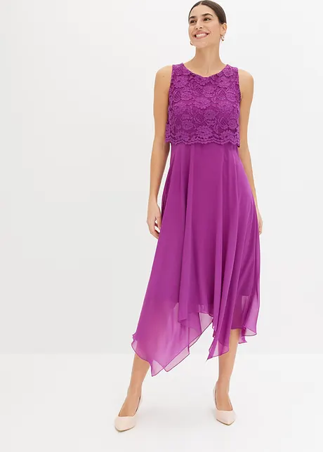Premium chiffon midi jurk met kant, bonprix