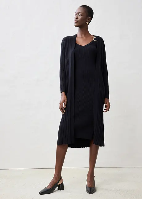 Lang gebreid vest met zijde, bonprix
