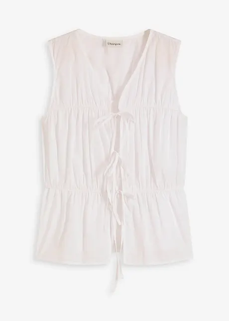 Mouwloze blouse met volants en strikjes, bonprix
