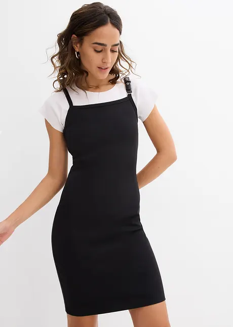 Jurk met bandjes en contrasterende zoom, bonprix