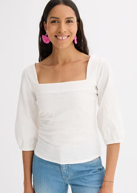 Blouse met pofmouwen en gesmokt detail, bonprix