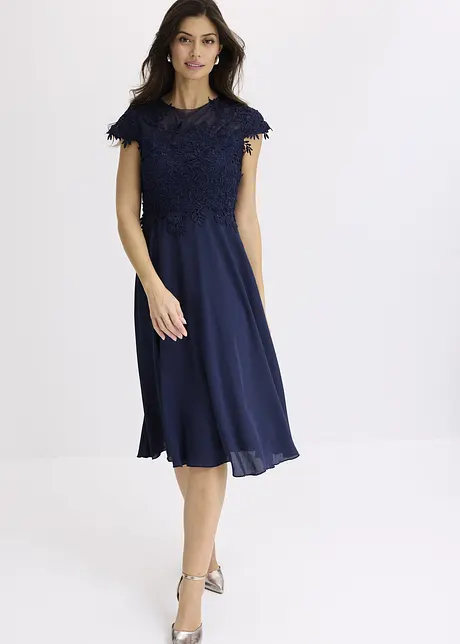 Midi jurk van delicate tule met kant, bonprix