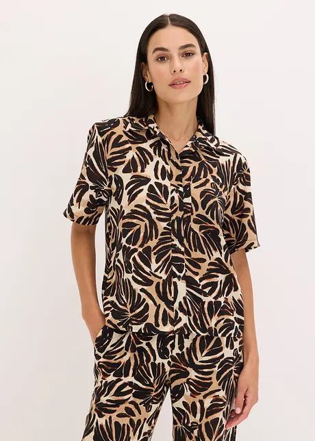 Gedessineerde blouse in linnnlook, bonprix