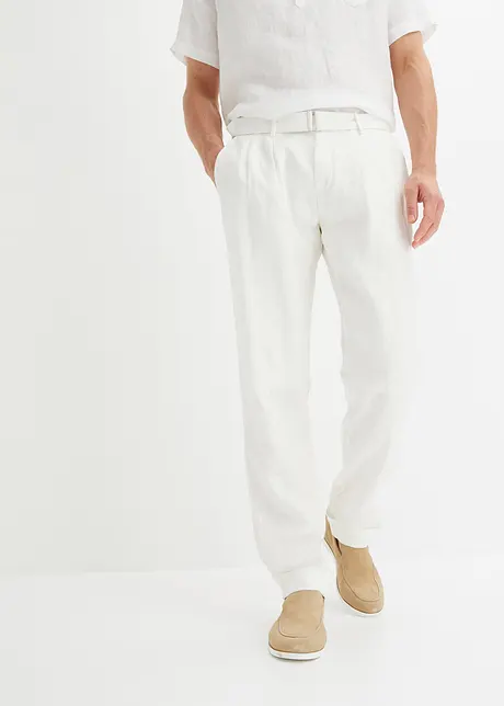 Linnen broek met bandplooien en riem, bpc selection