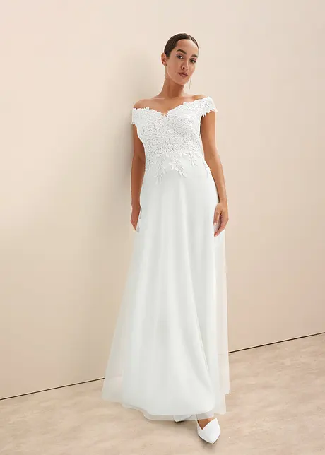 Trouwjurk met carmenhals en kant, bonprix