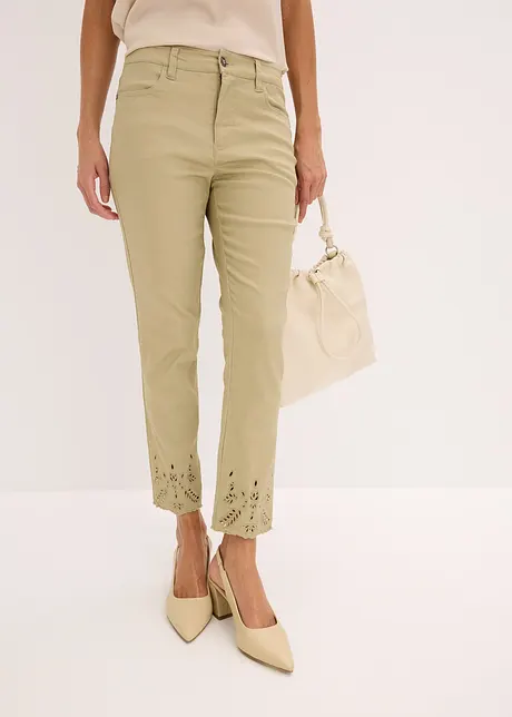 Stretch broek met broderie anglaise, bonprix