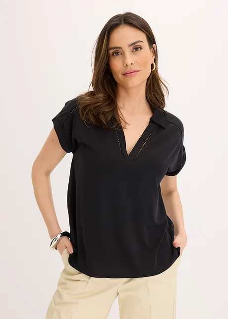 Poloshirt van viscose met kanten inzetstuk, bonprix