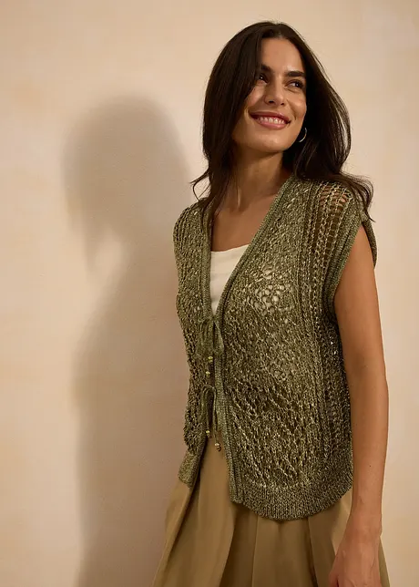 Ajour gebreid vest met viscose, bonprix