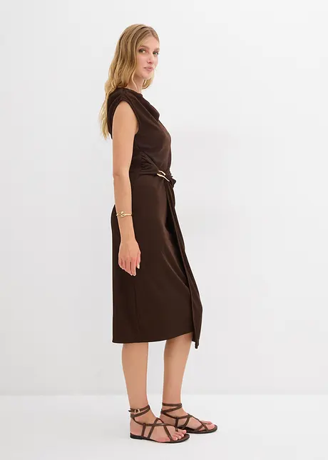 Gedrapeerde midi jurk in een geribde look, bonprix