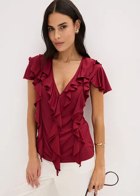 Shirt met volants van een zachte modal-mix, bonprix