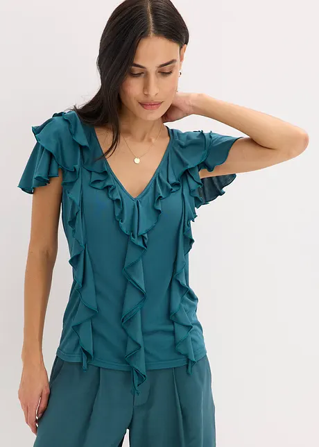 Shirt met volants van een zachte modal-mix, bonprix