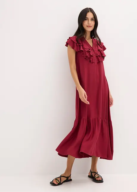 Midi jurk met volants van gestructureerde crêpe, bonprix