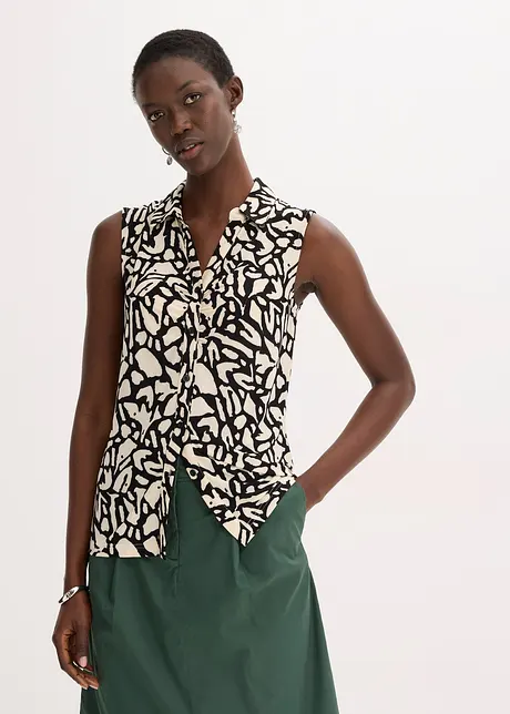 Mouwloos poloshirt met rimpels, bonprix
