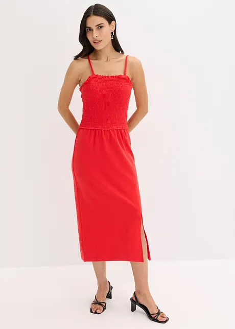 Midi-jurk van stevige jersey met smokinzet en split, bonprix