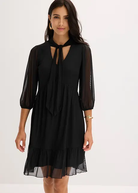Jersey jurk van mesh met strik, bonprix
