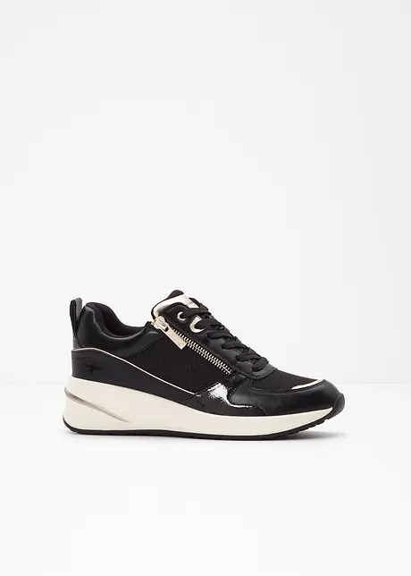 Stijlvolle sneakers van Tamaris met een glitter bovenwerk en slangen- en laklook details., Tamaris