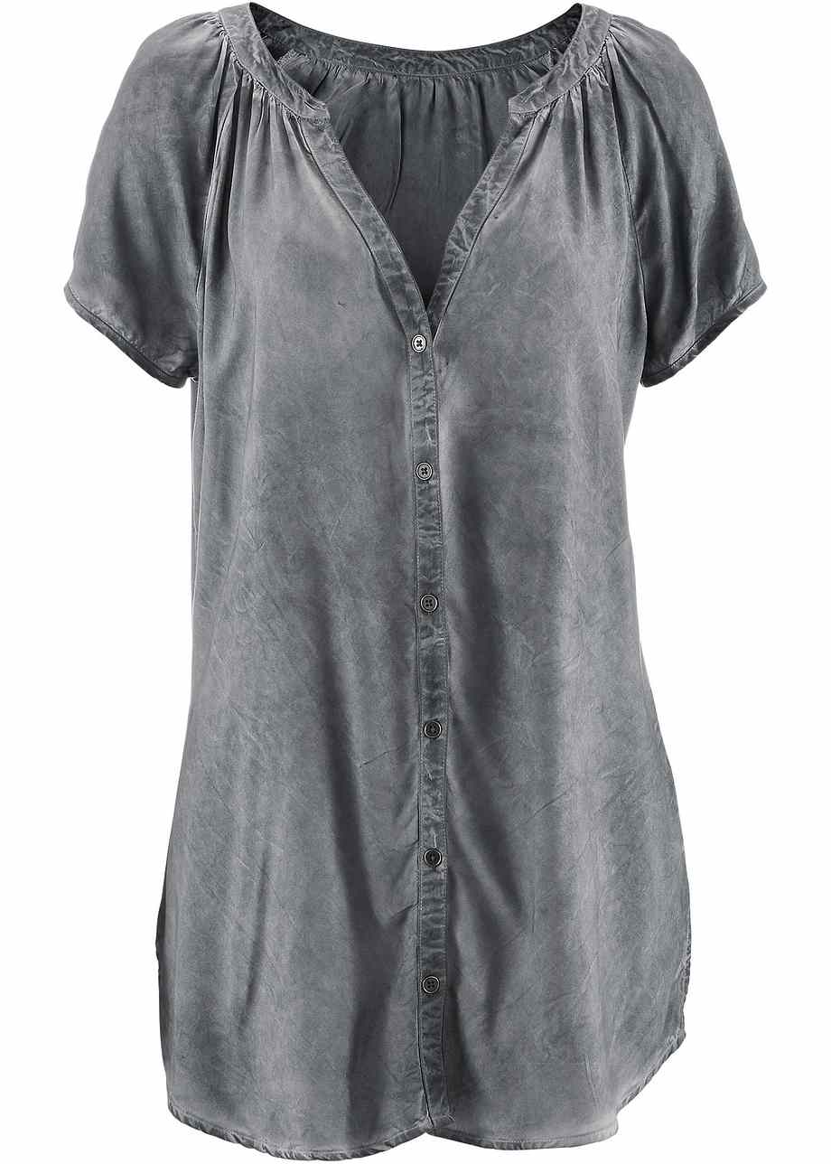 Makkelijk te combineren cold dyed blouse in comfortabele Alijn rookgrijs