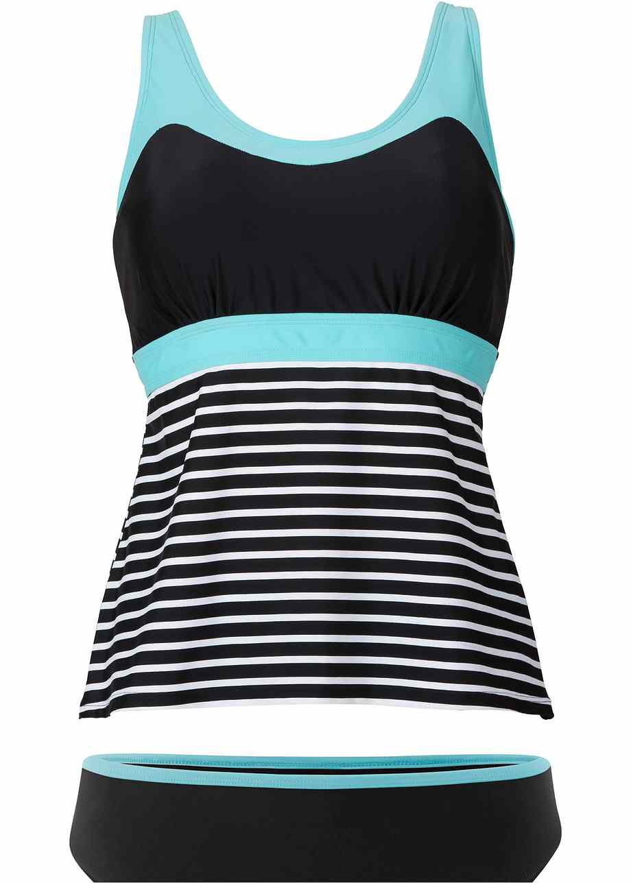 Trendy Tankini Met Verstelbare Schouderbandjes - Zwart/wit Gestreept