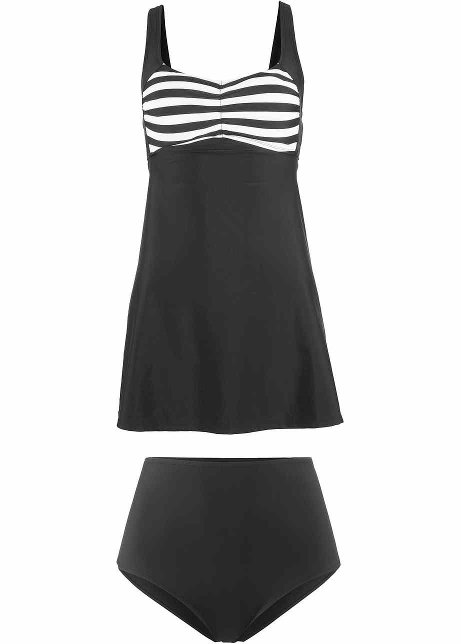 Fraaie, lange tankini met retro charme zwart/wit
