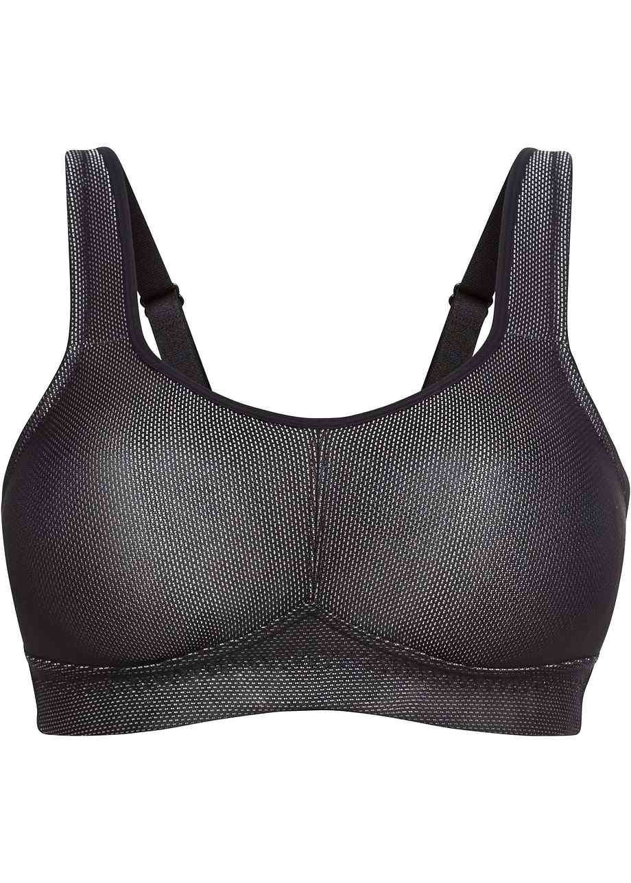Sport bh voor stevige steun met brede, gewatteerde schouderbandjes. zwart, Cup H
