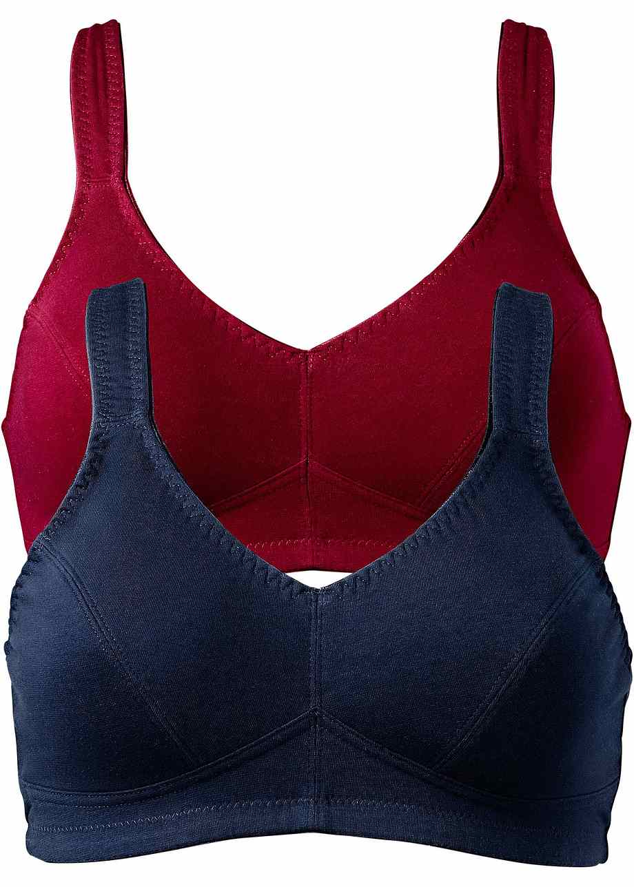 Comfortabele bh met brede schouderbandjes en biologisch katoen donkerblauw+baksteenrood, Cup B