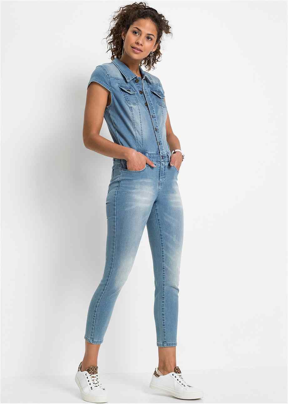 Jeans jumpsuit met knopen light blue bleached