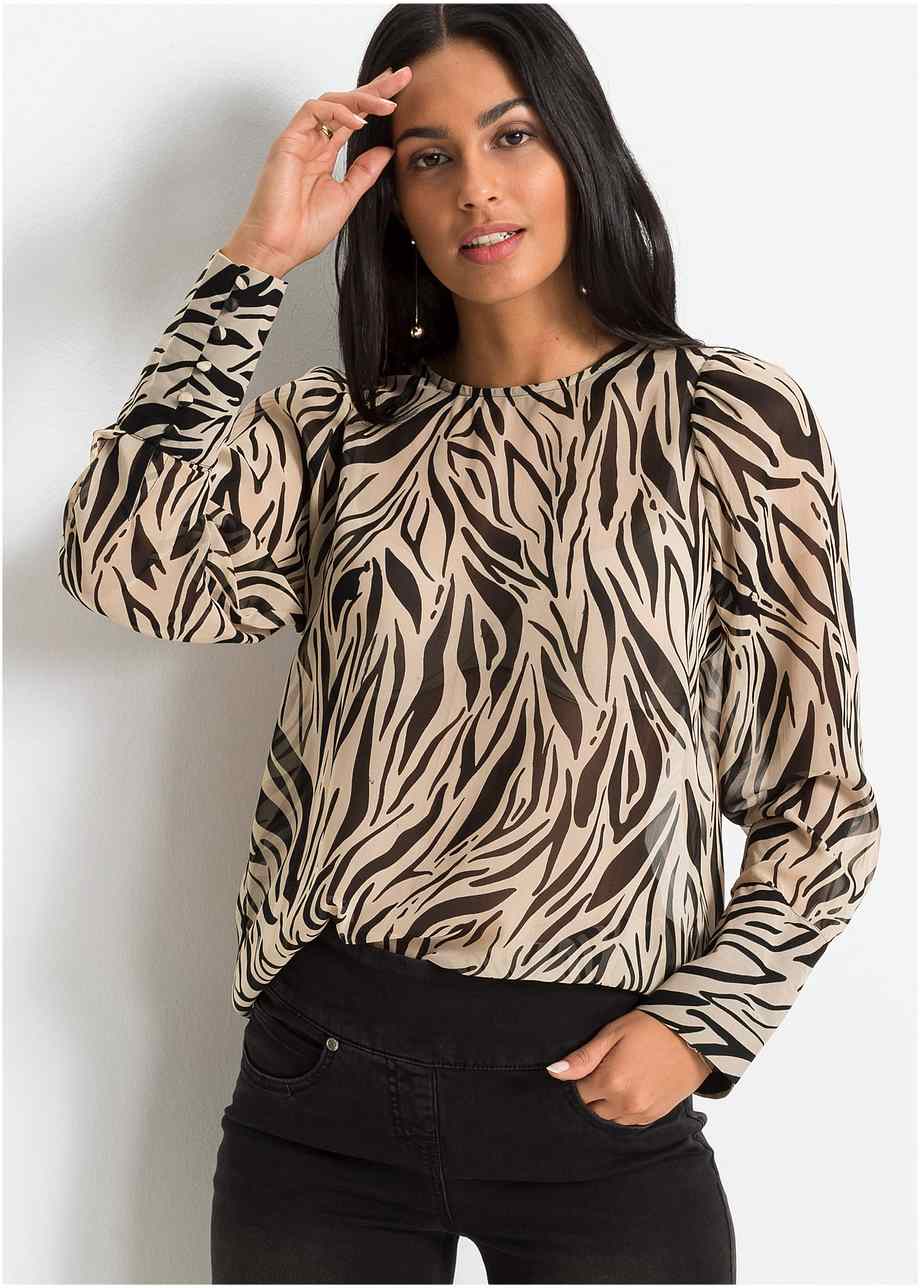 Blouse met print beige/zwart