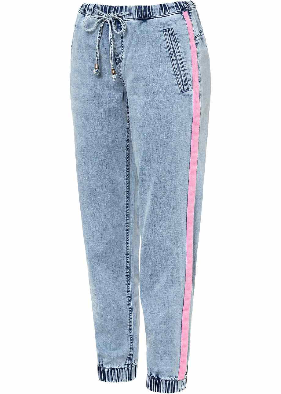 Comfortabel en trendy jeans met een elastische band en tapes blauw