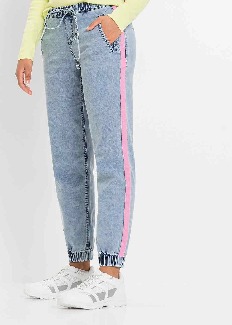 Comfortabel en trendy jeans met een elastische band en tapes blauw