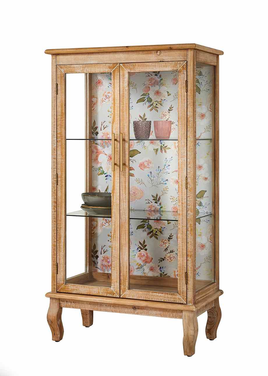 Kast met glazen deuren en achterwand met print naturel