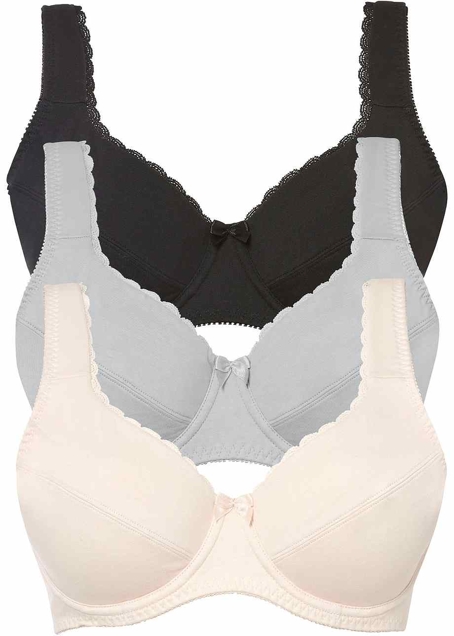 Beugel bh met brede en gewatteerde schouderbandjes voor veel comfort zwart+crèmeroze+mat