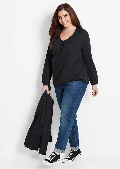 Katoenen longsleeve met elastiek van katoen, bonprix