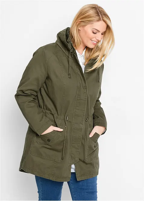 Korte katoenen parka met opstaande kraag, getailleerd, bonprix