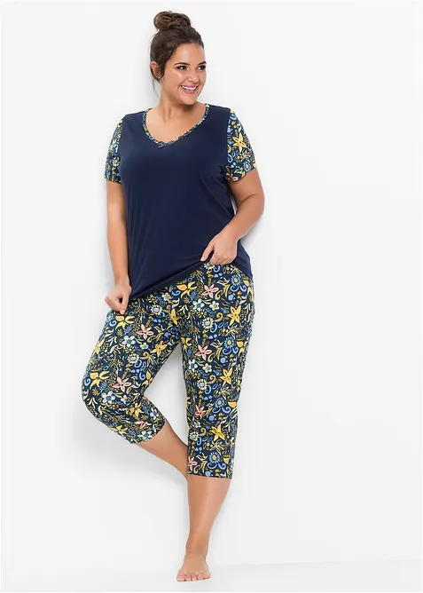 Capri pyjama met korte mouwen van puur katoen, bonprix