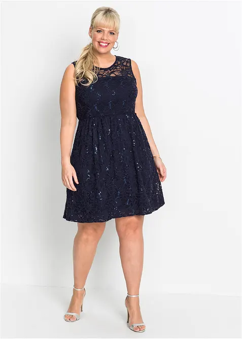 Kanten jurk met geborduurde pailletten, bonprix