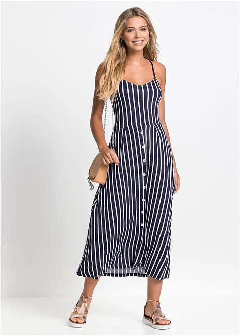 Gestreepte jersey zomerjurk met knopen, bonprix