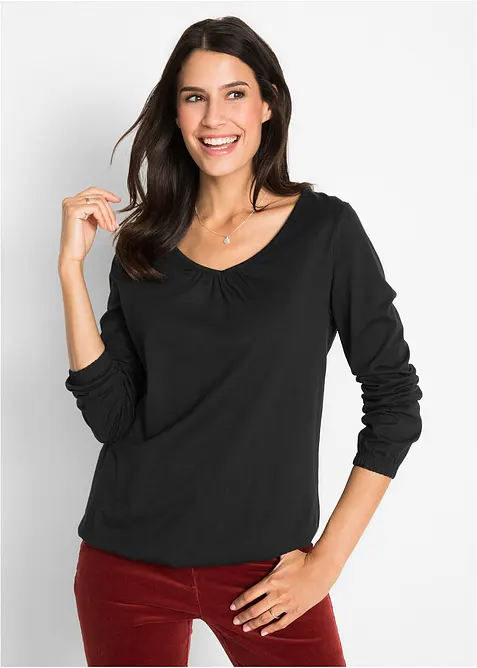 Katoenen longsleeve met elastiek van katoen, bonprix