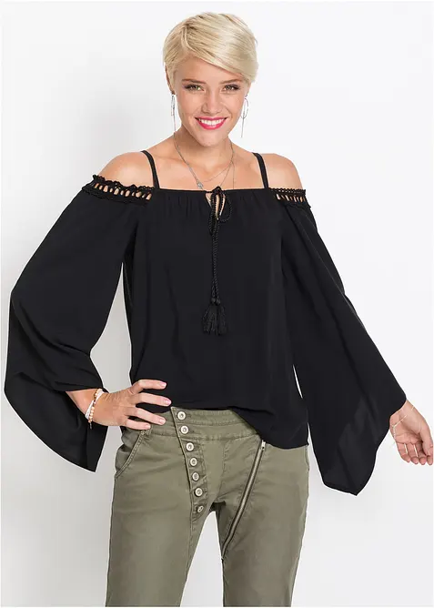 Schouderloze blouse van vloeiende viscose, bonprix