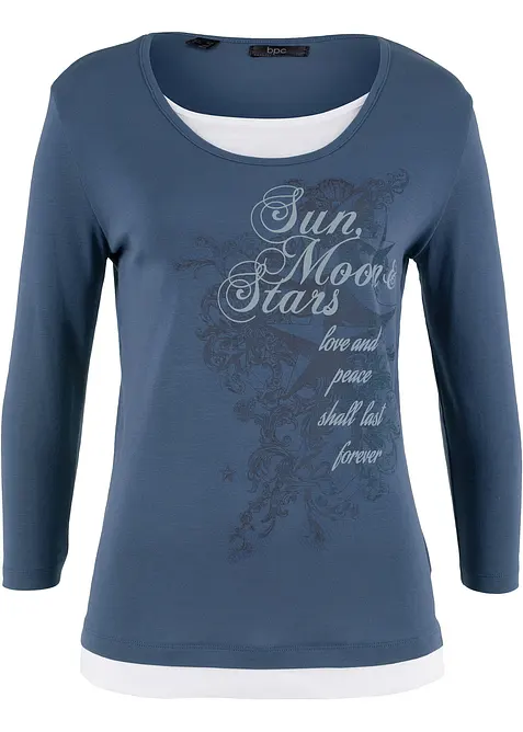 2-in-1 shirt van katoen, 3/4 mouw, bonprix