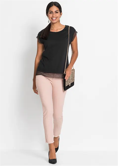 Boxy shirt met kant van katoen, bonprix